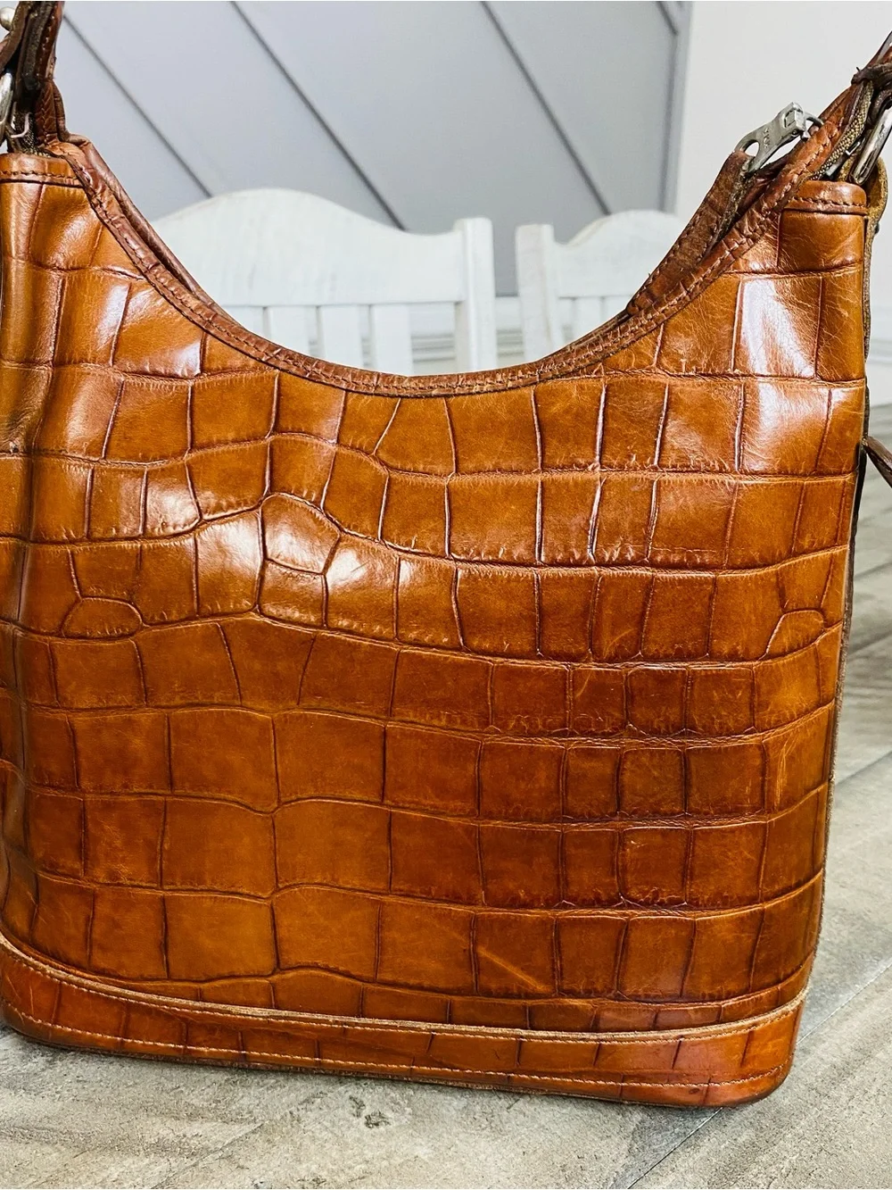 Vintage Dooney & Bourke Bayou Collection Brown Croc-Embossed Leather Hobo Bag